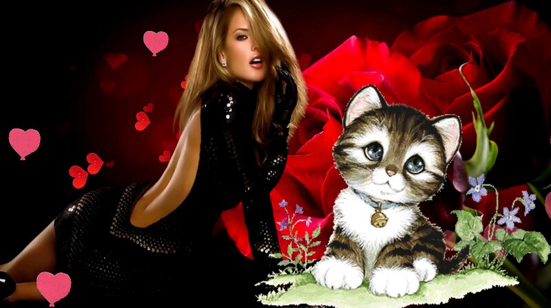 Woman with Kitten — Black