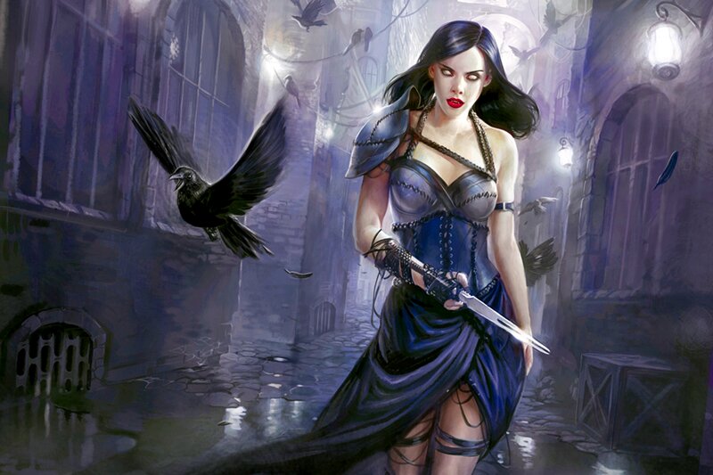 Woman with Knife and Crows — Blue