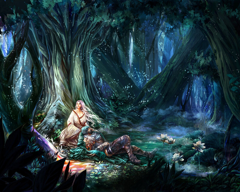 Woman with Knight in Forest
