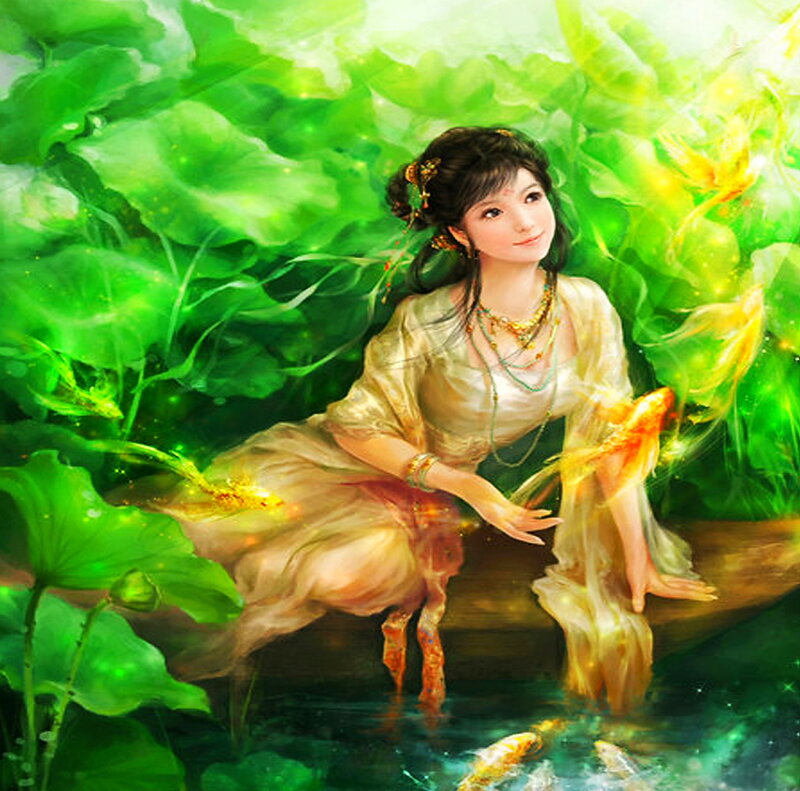 Woman with Koi Fish — Green