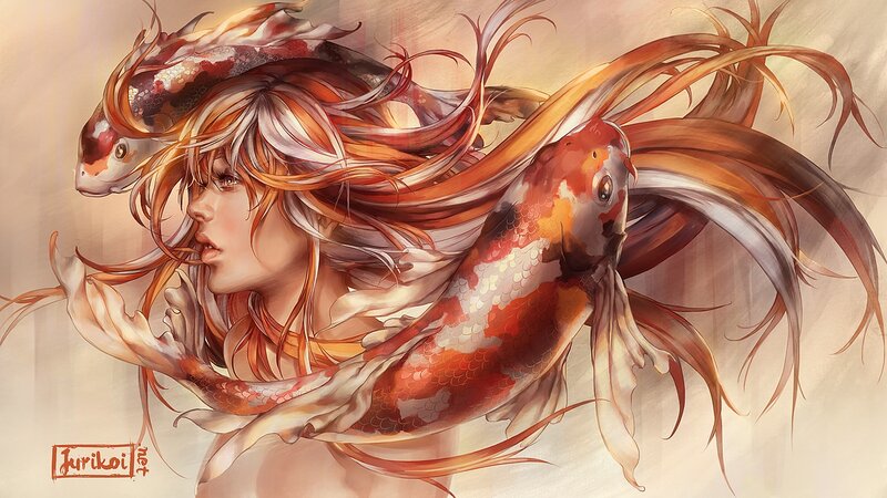 Woman with Koi Fish — Orange
