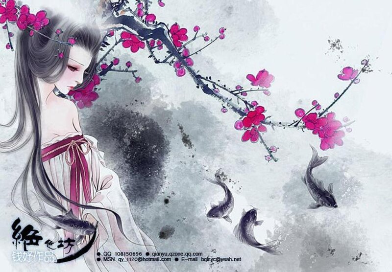 Woman with Koi Fish — White, Serene