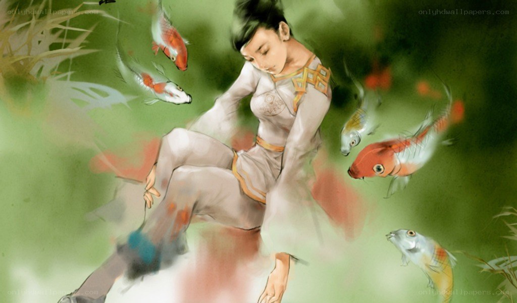 woman with koi fish