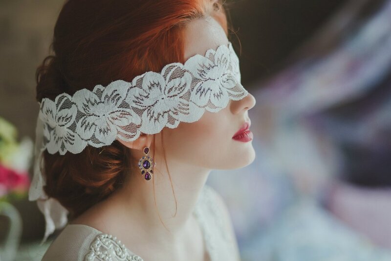 Woman with Lace Blindfold — White