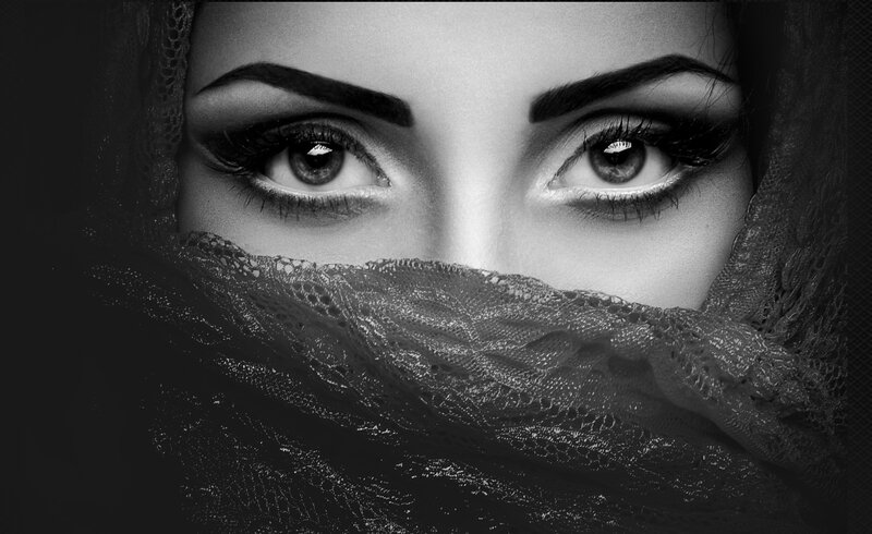 Woman with Lace Covering Face — Black