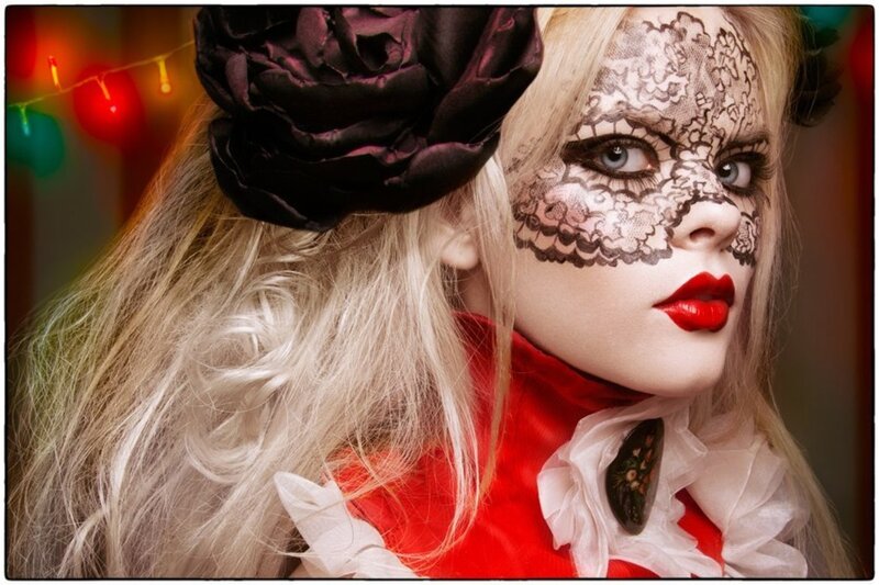Woman with Lace Makeup — White