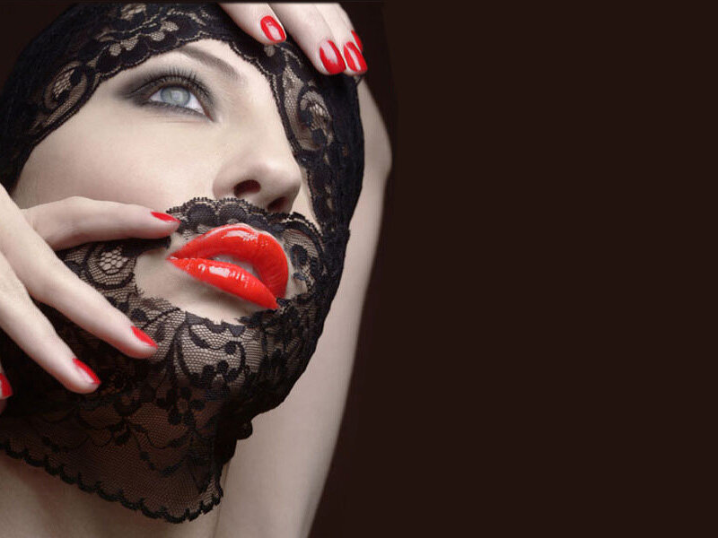 Woman with Lace Mask — Black, Dramatic, Photograph