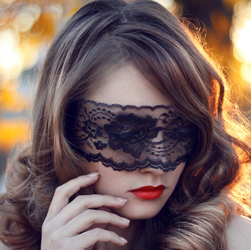 Woman with Lace Mask — Black, Dramatic, Sunset