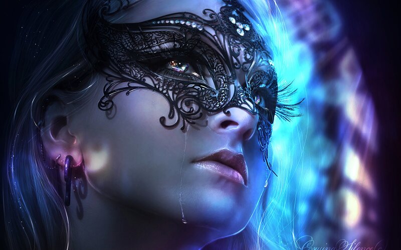 Woman with Lace Mask — Blue