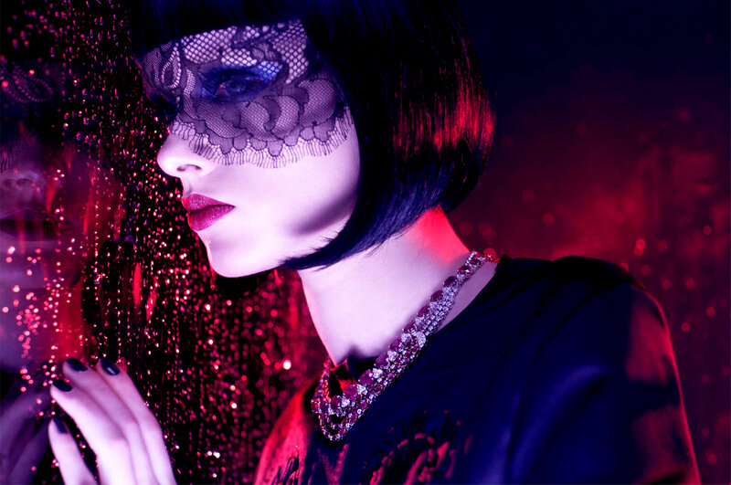 Woman with Lace Mask — Purple, Dramatic