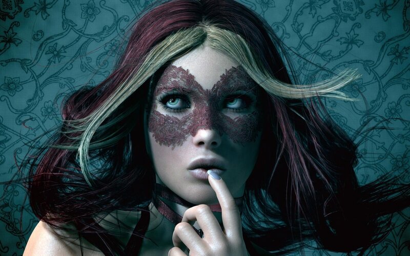 Woman with Lace Mask — Teal