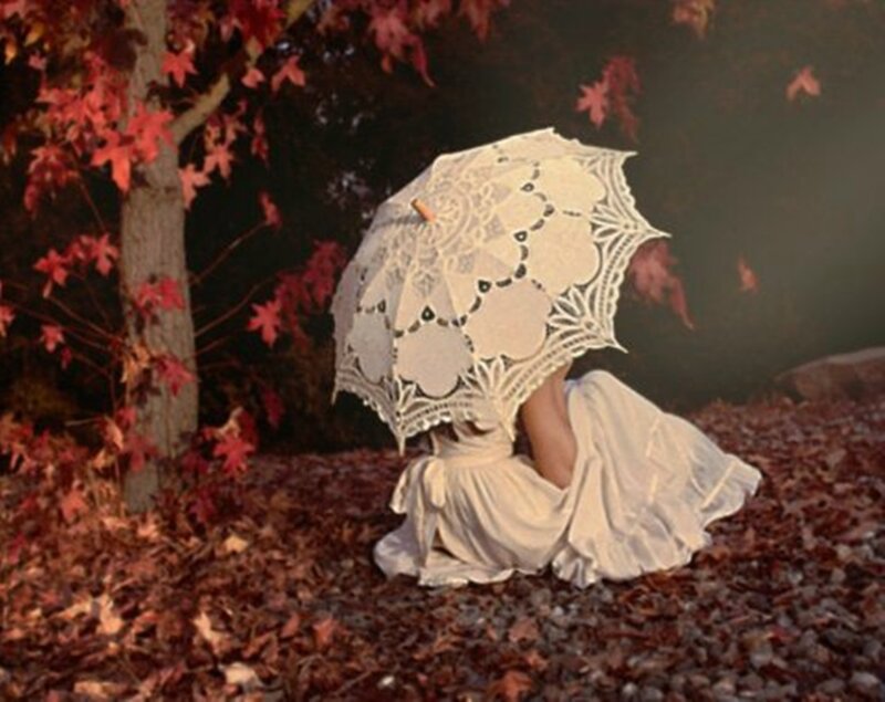 Woman with Lace Umbrella — White