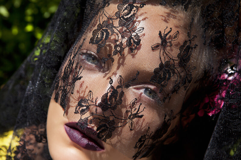 Woman with Lace Veil — Black, Dramatic, Afternoon