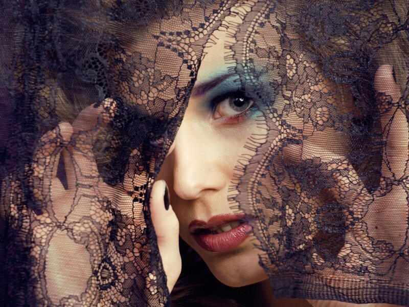 Woman with Lace Veil — Black, Dramatic, Photograph, Lace Veil, Makeup