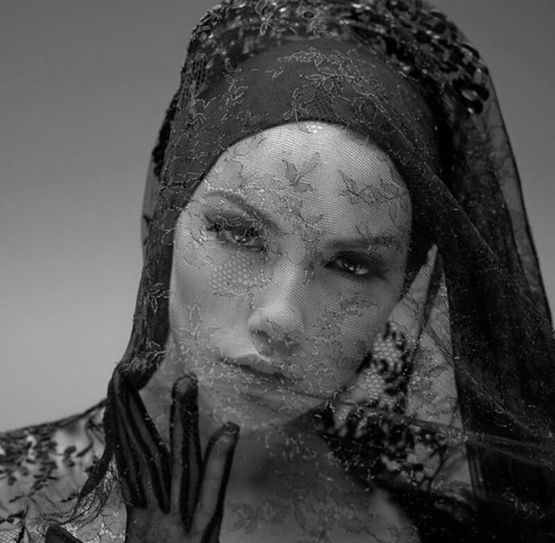 Woman with Lace Veil — Black, Dramatic, Photograph, Lace Veil