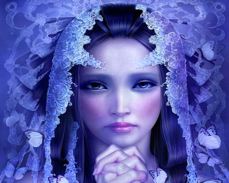 Woman with Lace Veil — Blue