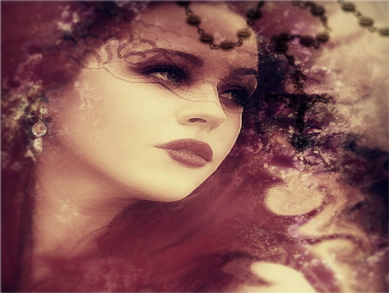 Woman with Lace Veil — Purple