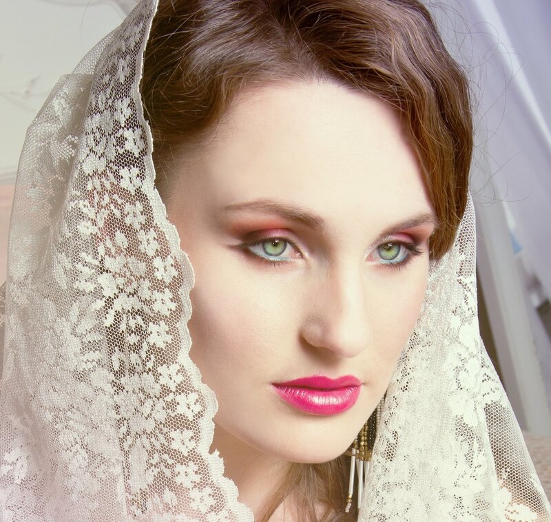 Woman with Lace Veil — White, Dramatic, Photograph