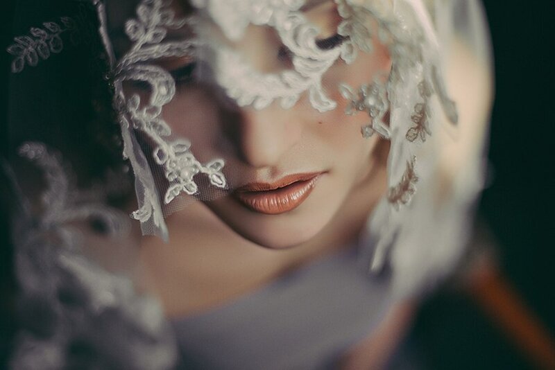 Woman with Lace Veil — White, Dramatic