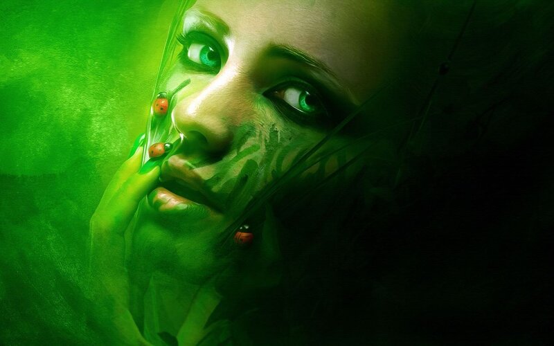 Woman with Ladybugs — Green