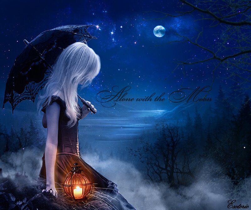 Woman with Lantern — Blue, Serene