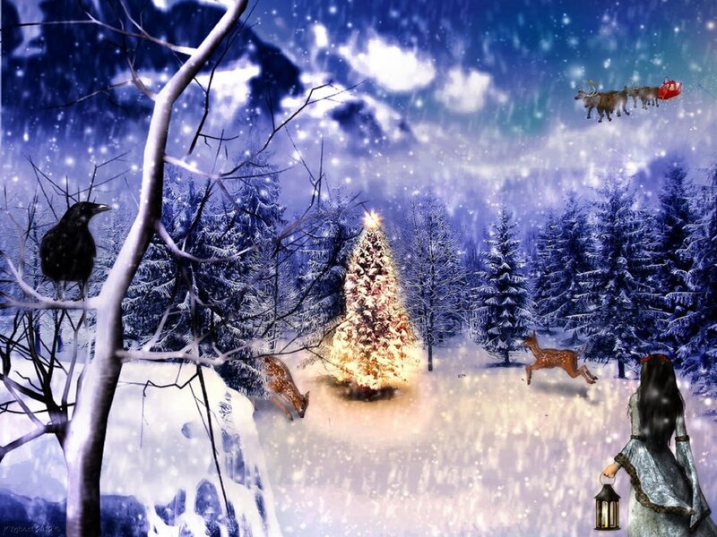 Woman with Lantern in Snow