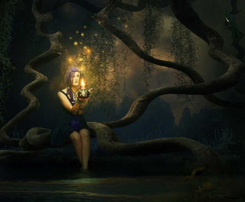 Woman with Lantern — Purple, Mysterious