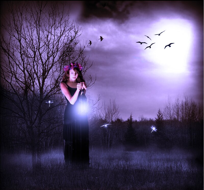 Woman with Lantern — Purple, Mystical