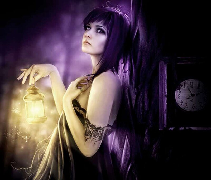 Woman with Lantern — Purple