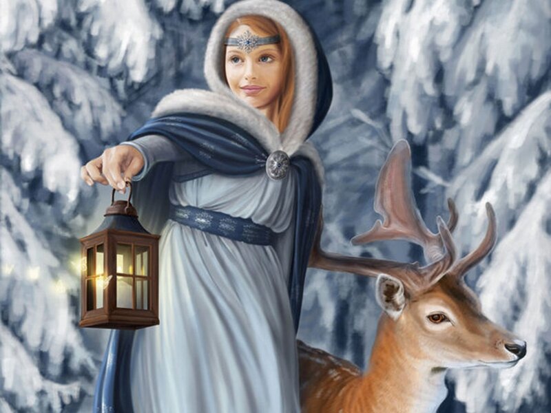 Woman with Lantern — White