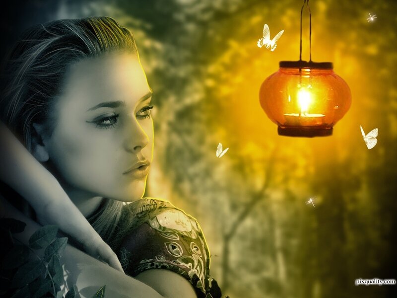 Woman with Lantern — Yellow, Serene