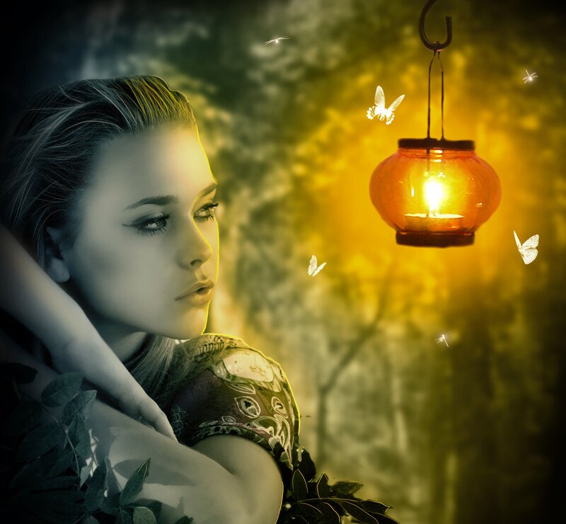 Woman with Lantern — Yellow