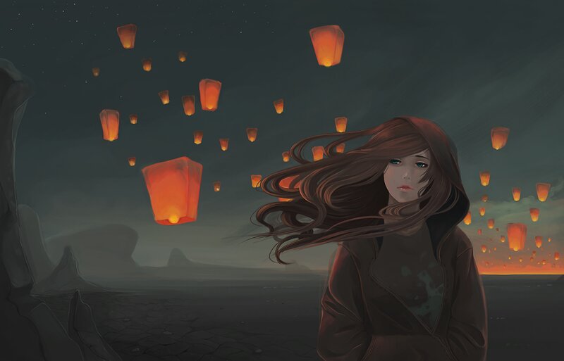 Woman with Lanterns — Orange