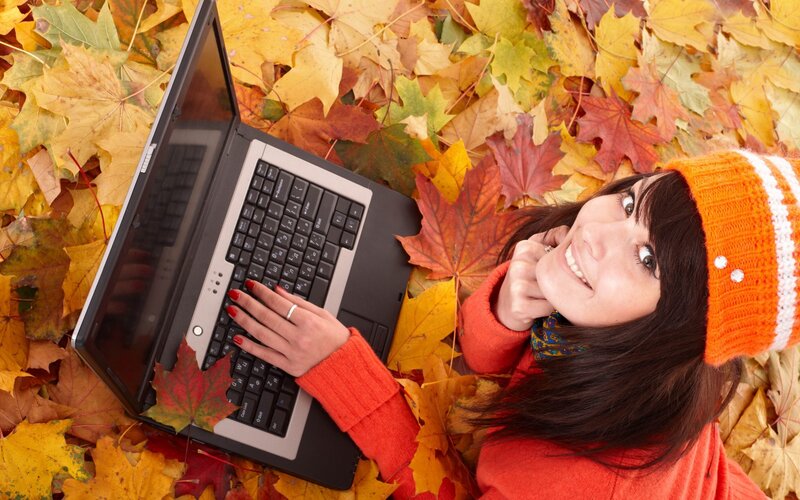 Woman with Laptop — Orange