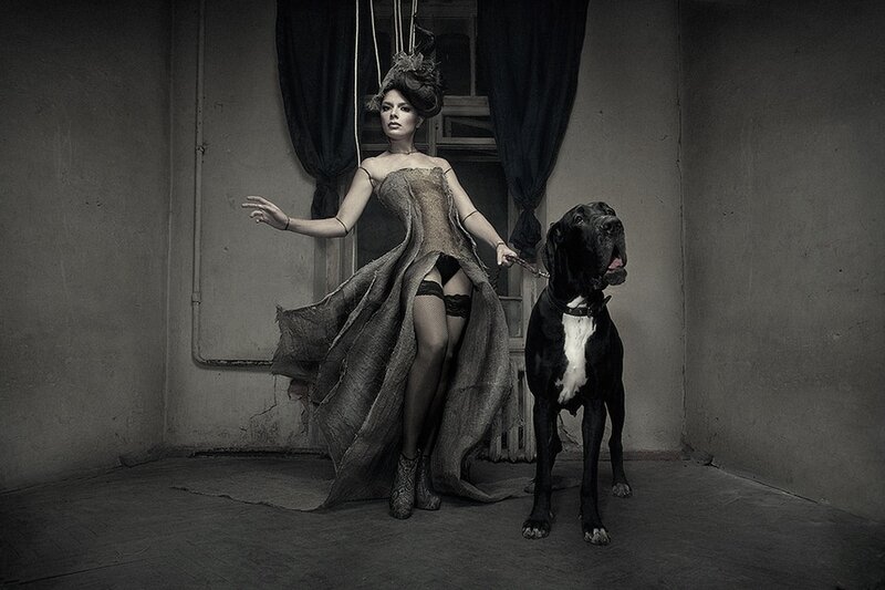 Woman with Large Dog