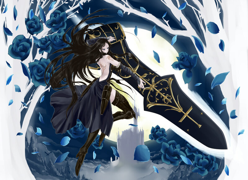 Woman with Large Sword — Blue