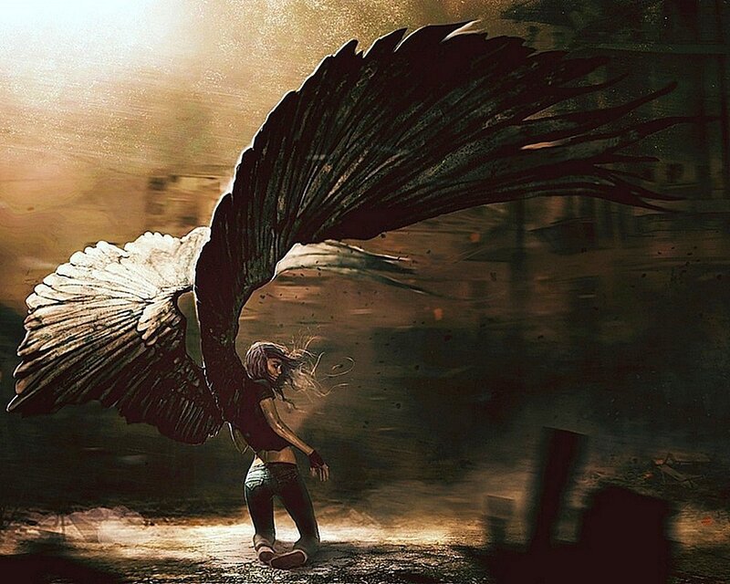 Woman with Large Wings — Brown, Dramatic