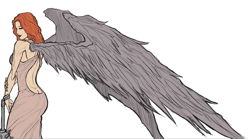 Woman with Large Wings — Gray, Dramatic