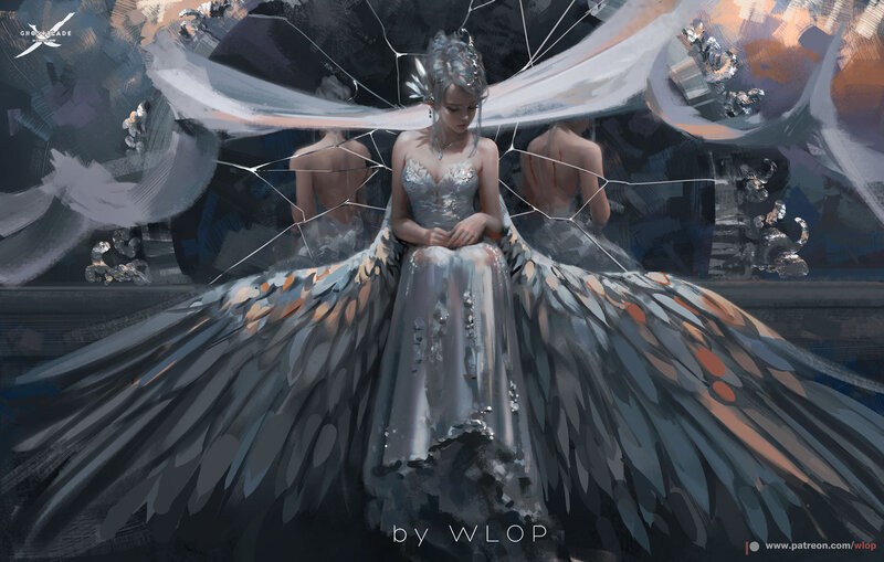 Woman with Large Wings — Gray