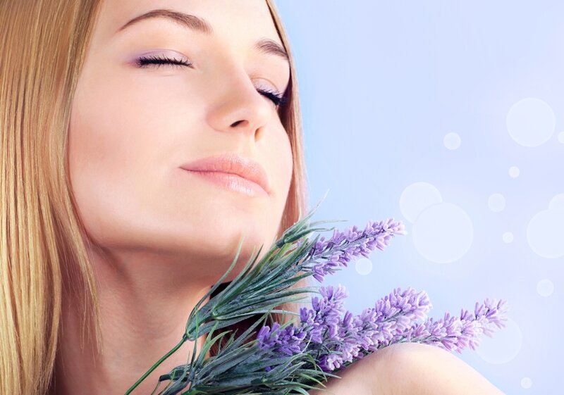 Woman with Lavender Flowers — Purple