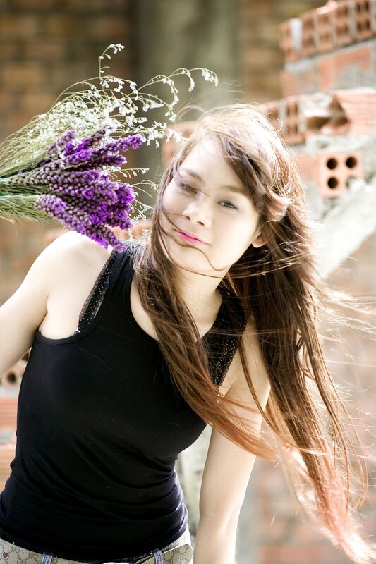 Woman with lavender flowers