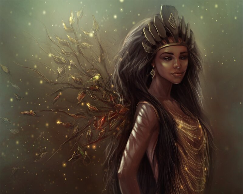 Woman with Leaf Crown — Brown, Mystical