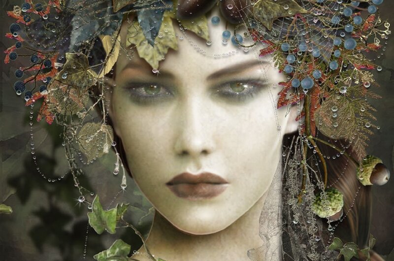 Woman with Leaf Crown — Green, Ethereal