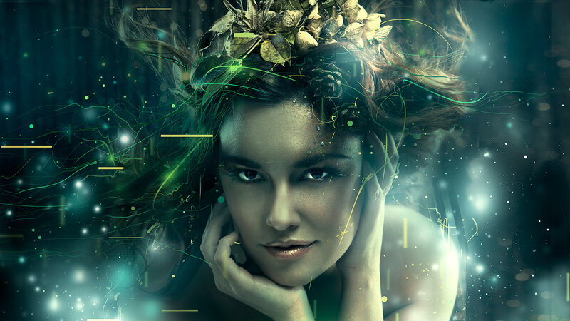 Woman with Leaf Crown — Green, Mystical