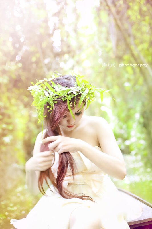 Woman with Leaf Crown — Green, Serene, Afternoon, Photograph, Leaf Crown