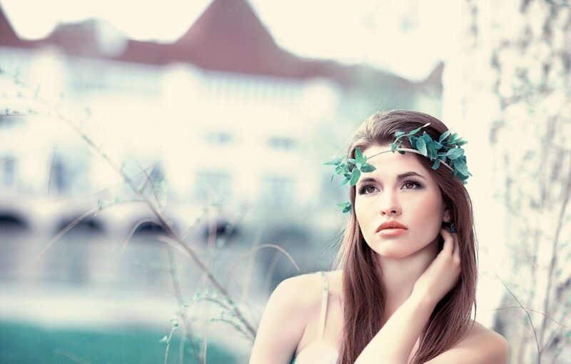 Woman with Leaf Crown — Green, Serene, Spring