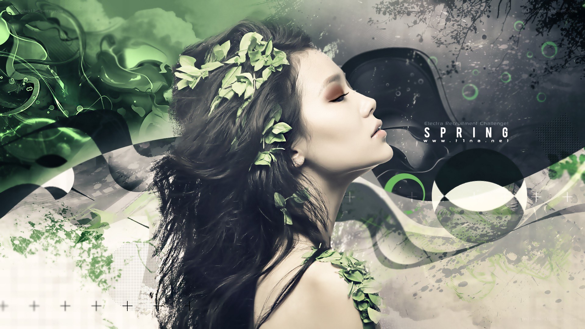 woman with leaf crown in spring