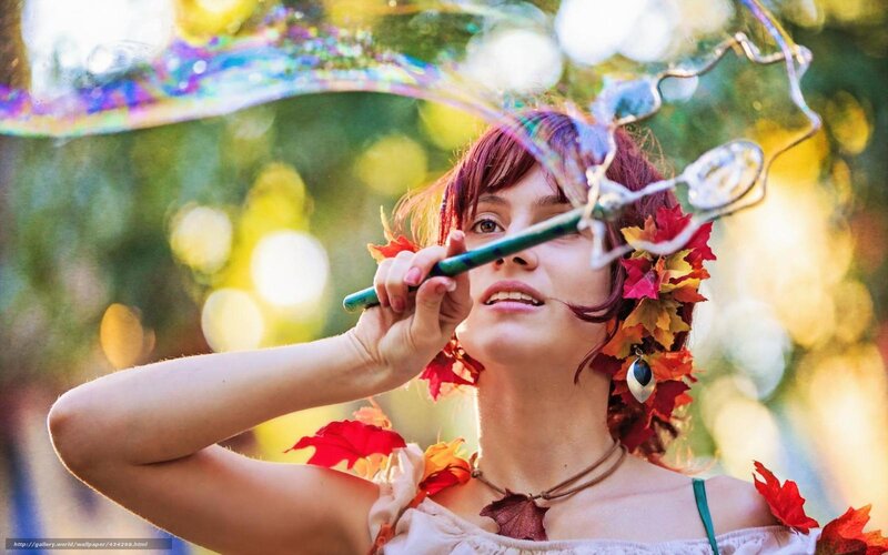 Woman with Leaf Crown — Red, Playful, Afternoon