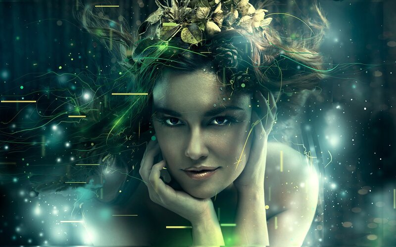woman with leaf crown