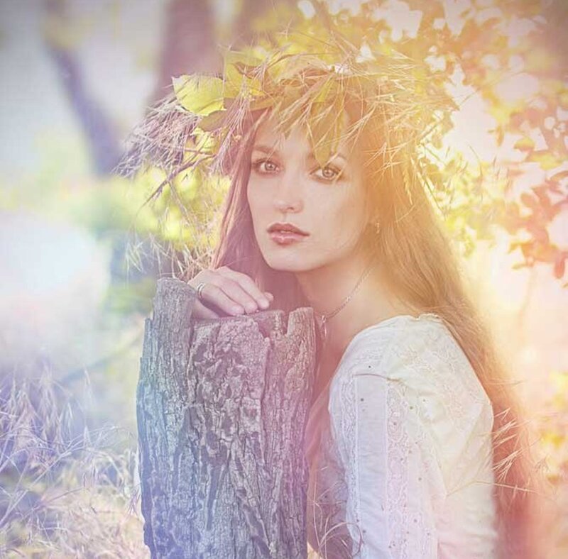 Woman with Leaf Crown — Yellow, Serene, Autumn, Photograph